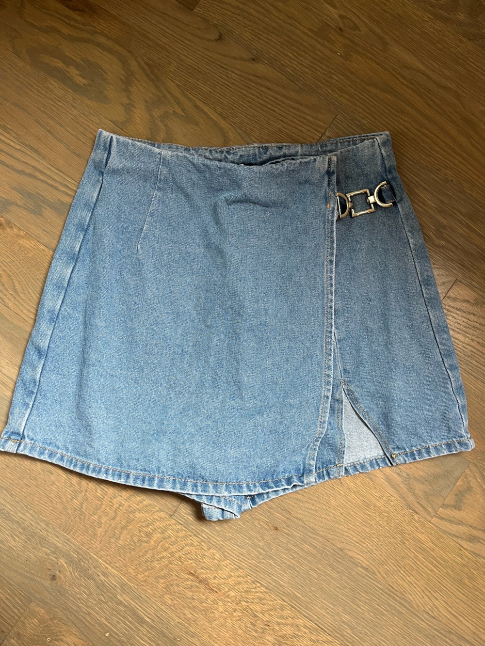 Cider Light Blue Denim Wrap Skort with Buckle